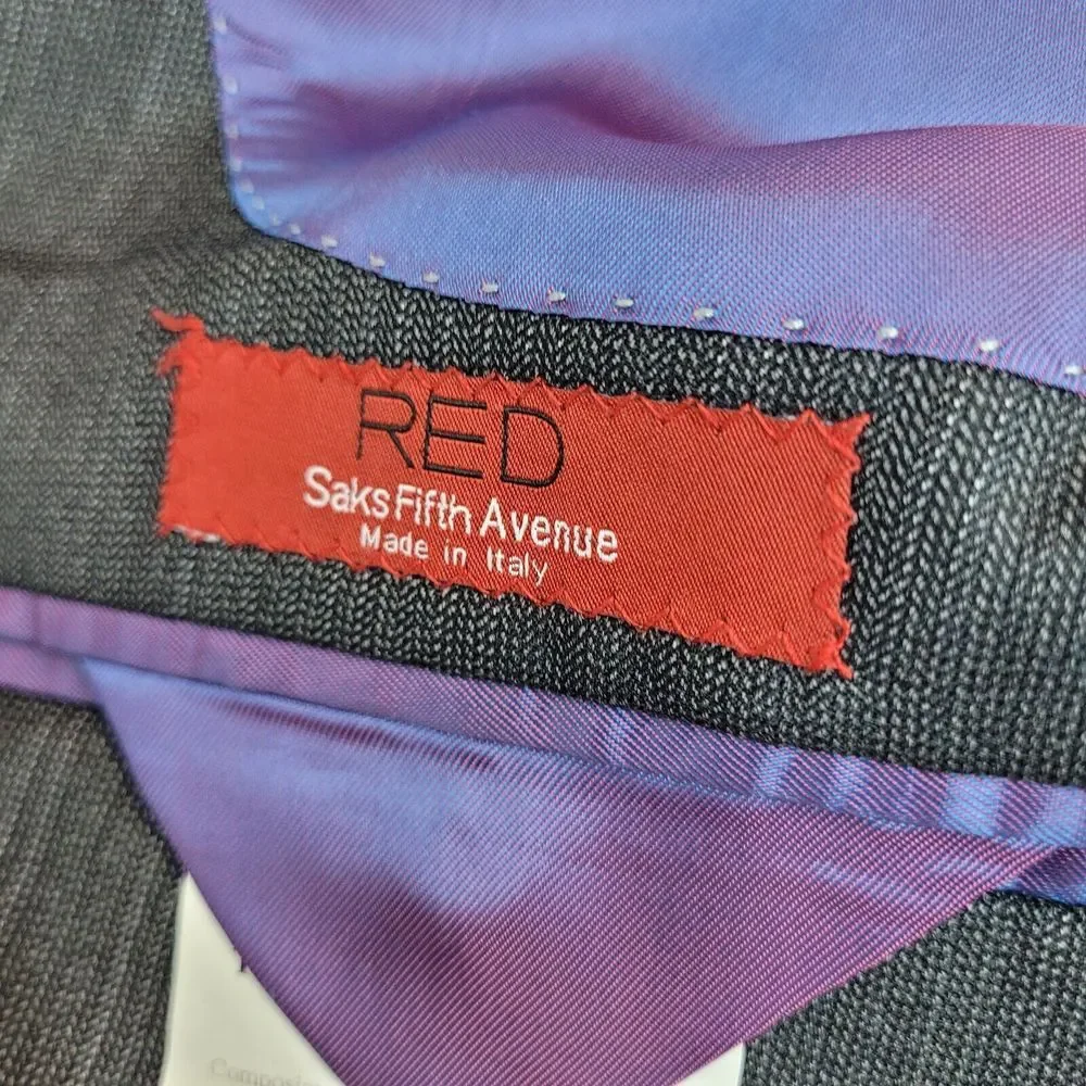 Saks Fifth Avenue RED Blazer Men 44L Grey Ermenegildo Zegna Silk Wool Italy Trim